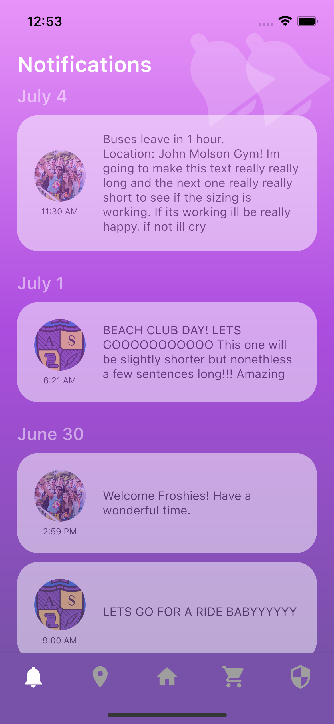 Notifications page